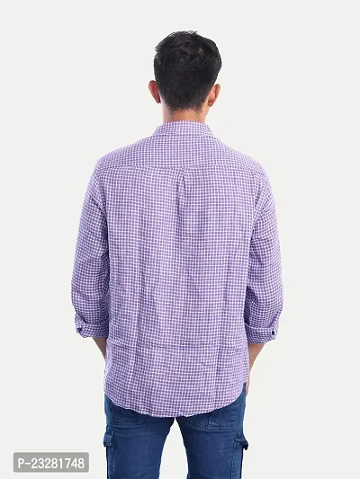 Rad prix Men Violet Gingham Checkered Cotton Casual Shirt-thumb4