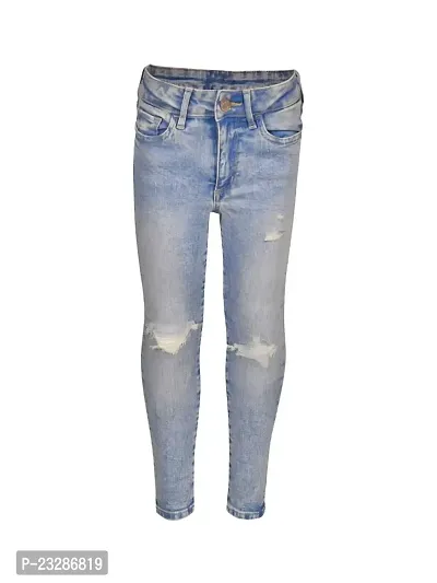 Rad prix Girls Mid-Blue Denim Pant with Slash-at-The-Knee-thumb0