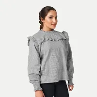Rad prix Women Casual Grey Blouse with Frill Detailing-thumb1