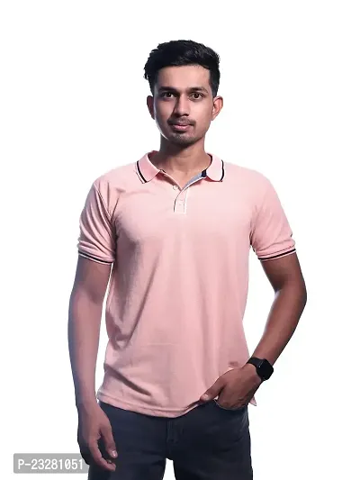 Rad prix Men pink Cotton Contrast Tipping Polo T-shirt-thumb0