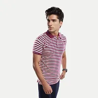 Mens Purple Fashion Striped Cotton Polo T-Shirt-thumb1