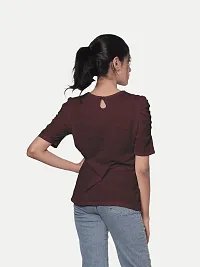 Women Basic Marroon T-Shirt-thumb3