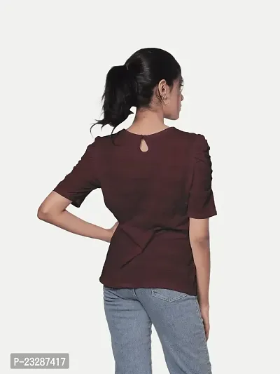 Women Basic Marroon T-Shirt-thumb4