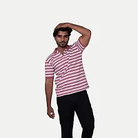 Stylish Pink Striped Cotton Polos For Men-thumb3