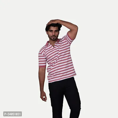 Stylish Pink Striped Cotton Polos For Men-thumb4