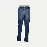 Women Blue Denim Knitted Rib Waist Casual Pant-thumb3