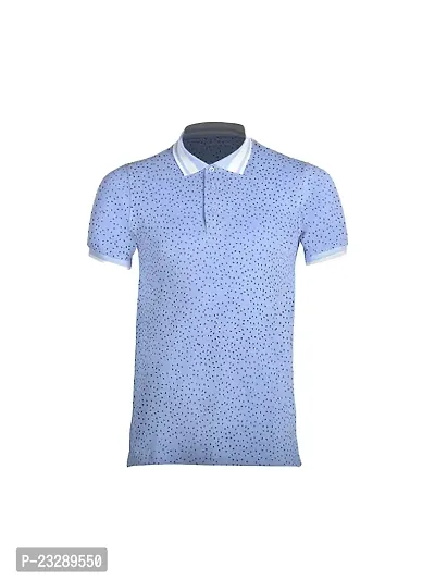 Rad prix Men Sky Blue Cotton Printed Polo T-Shirt