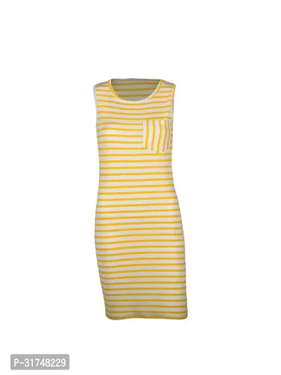 Women Yellow Stripe Knitted rib Sleeveless Dress