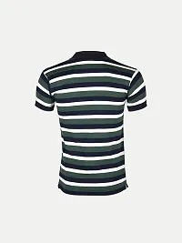Mens Green Fashion Striped Cotton Polo T-Shirt-thumb3