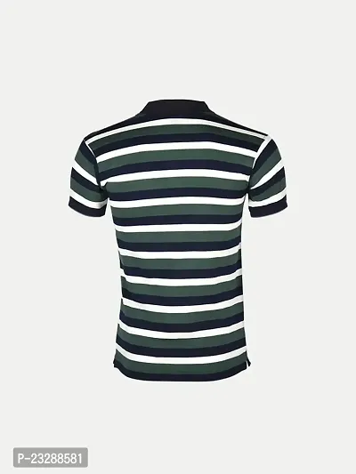 Mens Green Fashion Striped Cotton Polo T-Shirt-thumb4