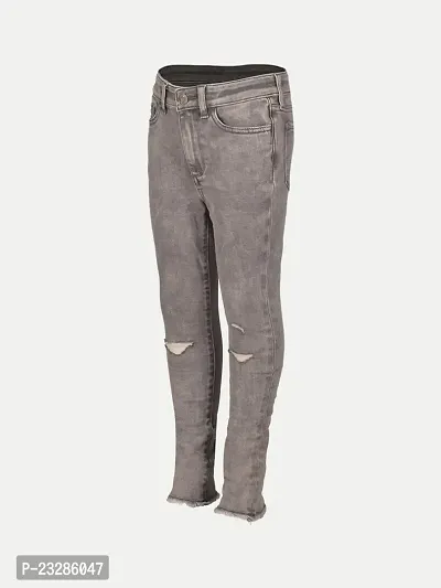 Rad prix Girls Grey Denim Pant with Slash-at-The-Knee-thumb2