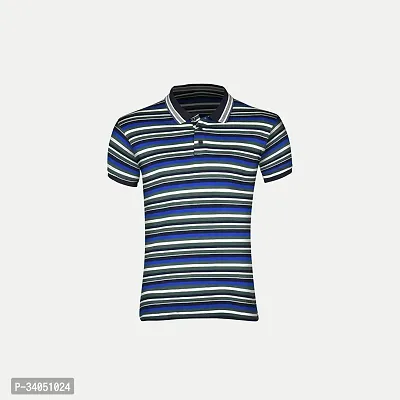 Stylish Blue Striped Cotton Polos For Men