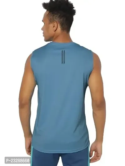 Rad prix Men Light Blue Textured Sleeveless Sports T-Shirt-thumb0