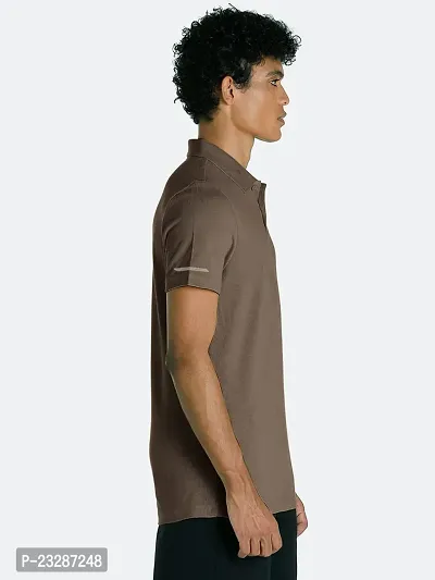 Men Basic Brown Polyester Polo T-Shirt-thumb2