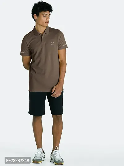 Men Basic Brown Polyester Polo T-Shirt-thumb3