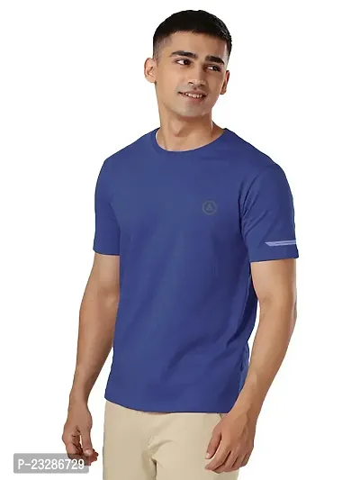 Rad prix Men Blue Polyester Active Crew Neck T-Shirt