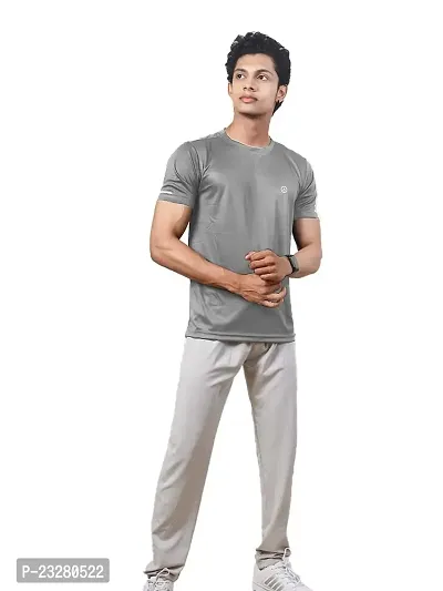 Rad prix Men Grey Polyester Active Crew Neck T-Shirt