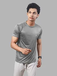 Rad prix Men Grey Polyester Active Crew Neck T-Shirt-thumb1