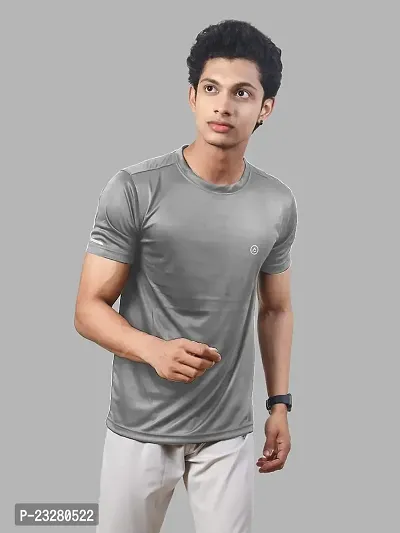 Rad prix Men Grey Polyester Active Crew Neck T-Shirt-thumb2