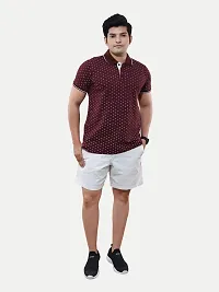 Rad prix Men Burgundy Ditsy Printed Casual Loose Fit Polo T-Shirt-thumb2