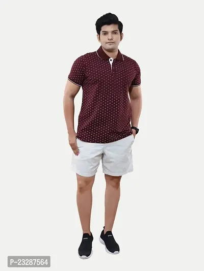 Rad prix Men Burgundy Ditsy Printed Casual Loose Fit Polo T-Shirt-thumb3