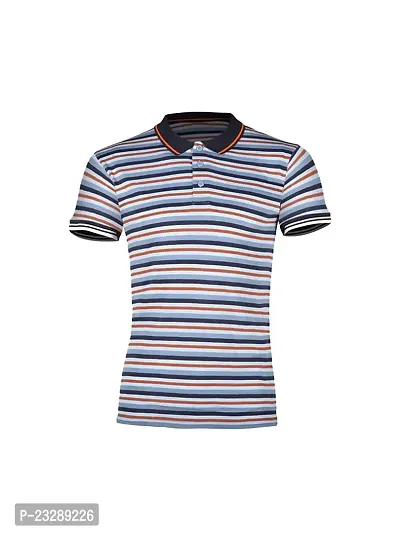 Mens Grey Fashion Striped Cotton Polo T-Shirt