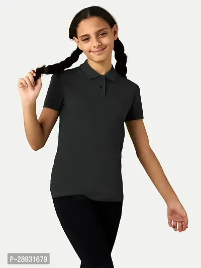 Girls Black Polo T-shirt-thumb0