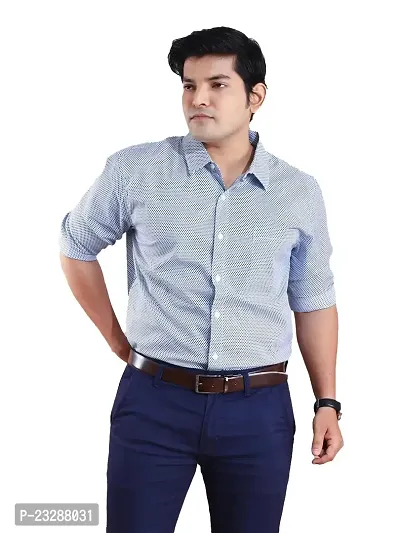 Rad prix Men Blue Printed Cotton Smart Casual Shirt