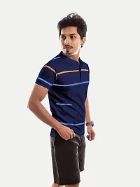 Rad prix Men Dark Blue Contrast Tipping Slim Fit Polo T-Shirt-thumb1