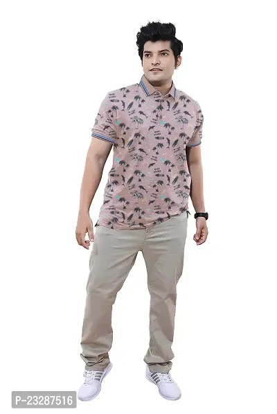 Rad prix Men Casual Pink All-Over Floral Printed Cotton Polo t-Shirt