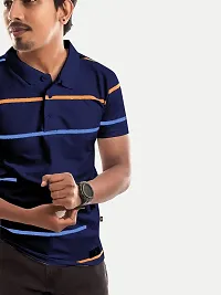 Rad prix Men Dark Blue Contrast Tipping Slim Fit Polo T-Shirt-thumb2