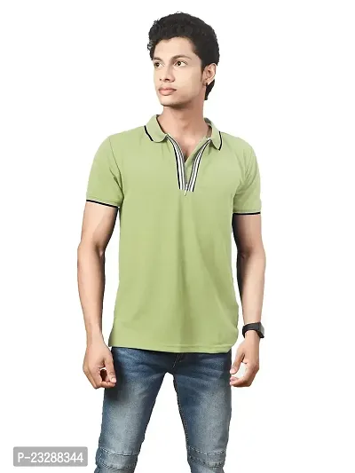 Rad prix Men Green Cotton Contrast Tipping Slim Fit Polo T-Shirt for Men