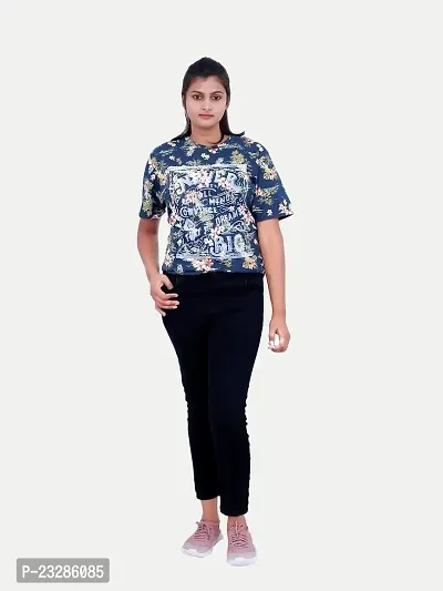 Rad prix Women Floral Printed Tees -Blue Colour-thumb0