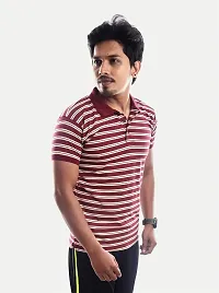 Men Red and White Thin Stripes Cotton T-Shirt-thumb1