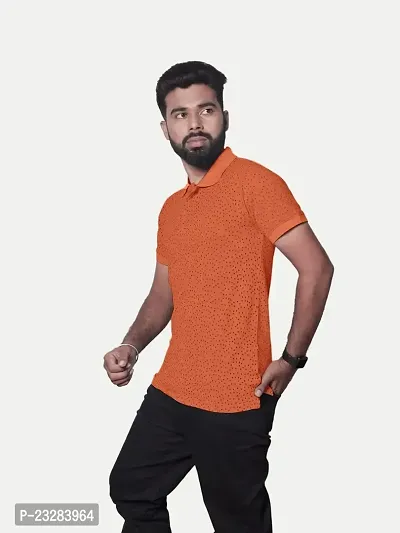 Rad prix Men Orange Ditsy Printed Polo T-Shirt-thumb2