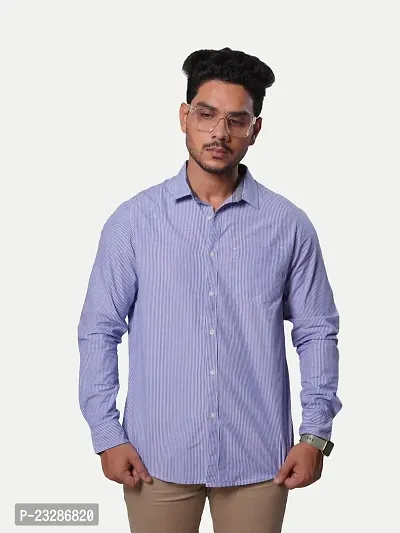 Rad prix Men All-Over Lilac Striped Textured Classic Cotton Shirt-thumb2