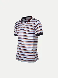 Mens Light Blue Fashion Striped Cotton Polo T-Shirt-thumb1