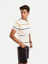 Mens Beige Cotton Fashion Printed Polo T Shirt-thumb1