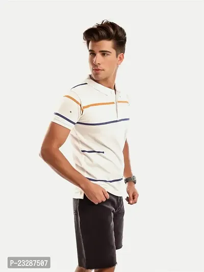 Mens Beige Cotton Fashion Printed Polo T Shirt-thumb2