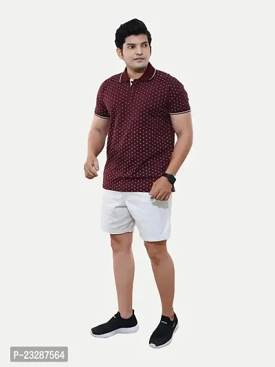 Rad prix Men Burgundy Ditsy Printed Casual Loose Fit Polo T-Shirt-thumb2