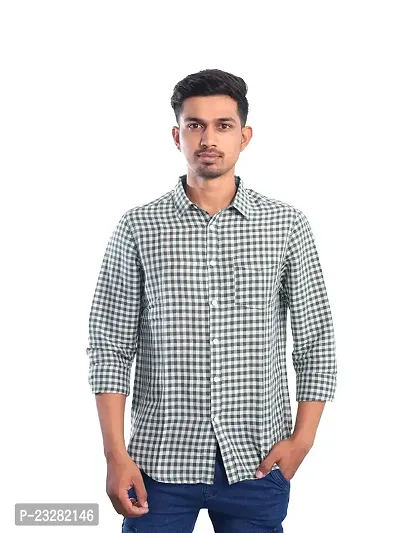 Rad prix Men White Gingham Checkered Cotton Casual Shirt-thumb0