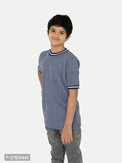 Boys Charcoal Contrast Round neck Melange T-shirt-thumb3