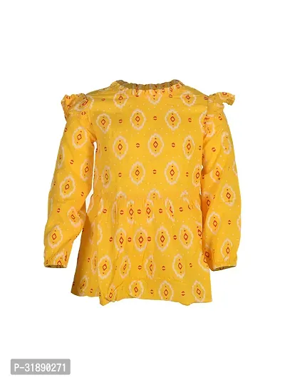 Trendy Yellow Cotton Printed Top For Girls-thumb0