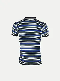 Mens Royal Blue Fashion Striped Cotton Polo T-Shirt-thumb3