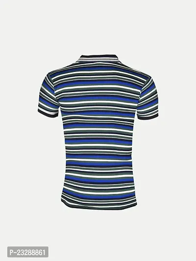 Mens Royal Blue Fashion Striped Cotton Polo T-Shirt-thumb4