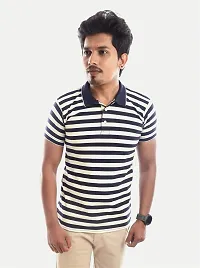 Rad prix Men Navy Contrast Stripe Slim Fit Polo T-Shirt-thumb3