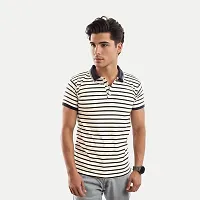 Mens Dark Grey Fashion Striped Cotton Polo T-Shirt-thumb4