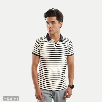 Mens Dark Grey Fashion Striped Cotton Polo T-Shirt-thumb5