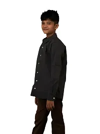 Boys Solid Dark Grey Cotton Shirts-thumb2