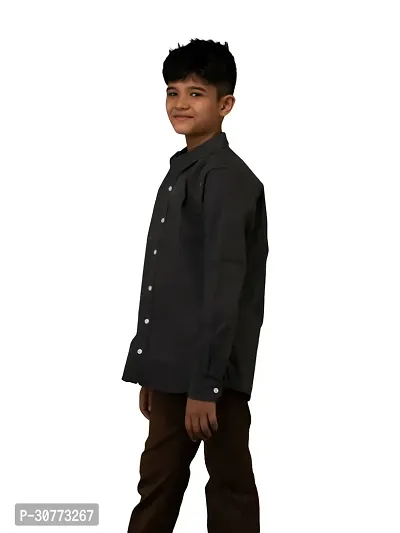 Boys Solid Dark Grey Cotton Shirts-thumb3